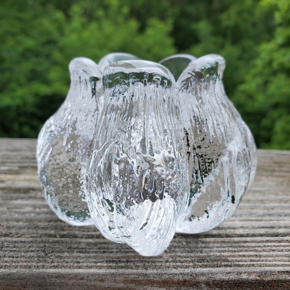 Kosta Boda Pair of Rosebud Crystal Taper Candle Holders